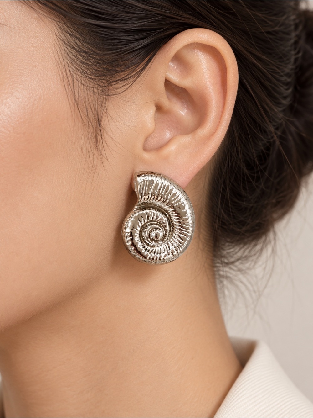 Silver Spiral Shell Stud Earrings
